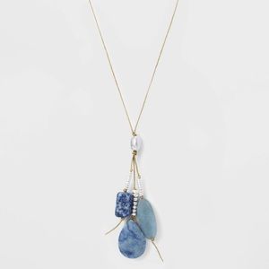 Universal thread blue Semi precious sodalite and aventurine cord necklace